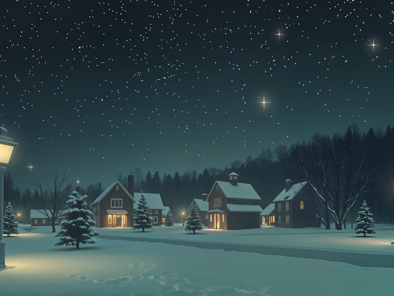 Winter Nightscape in Minimalist Style