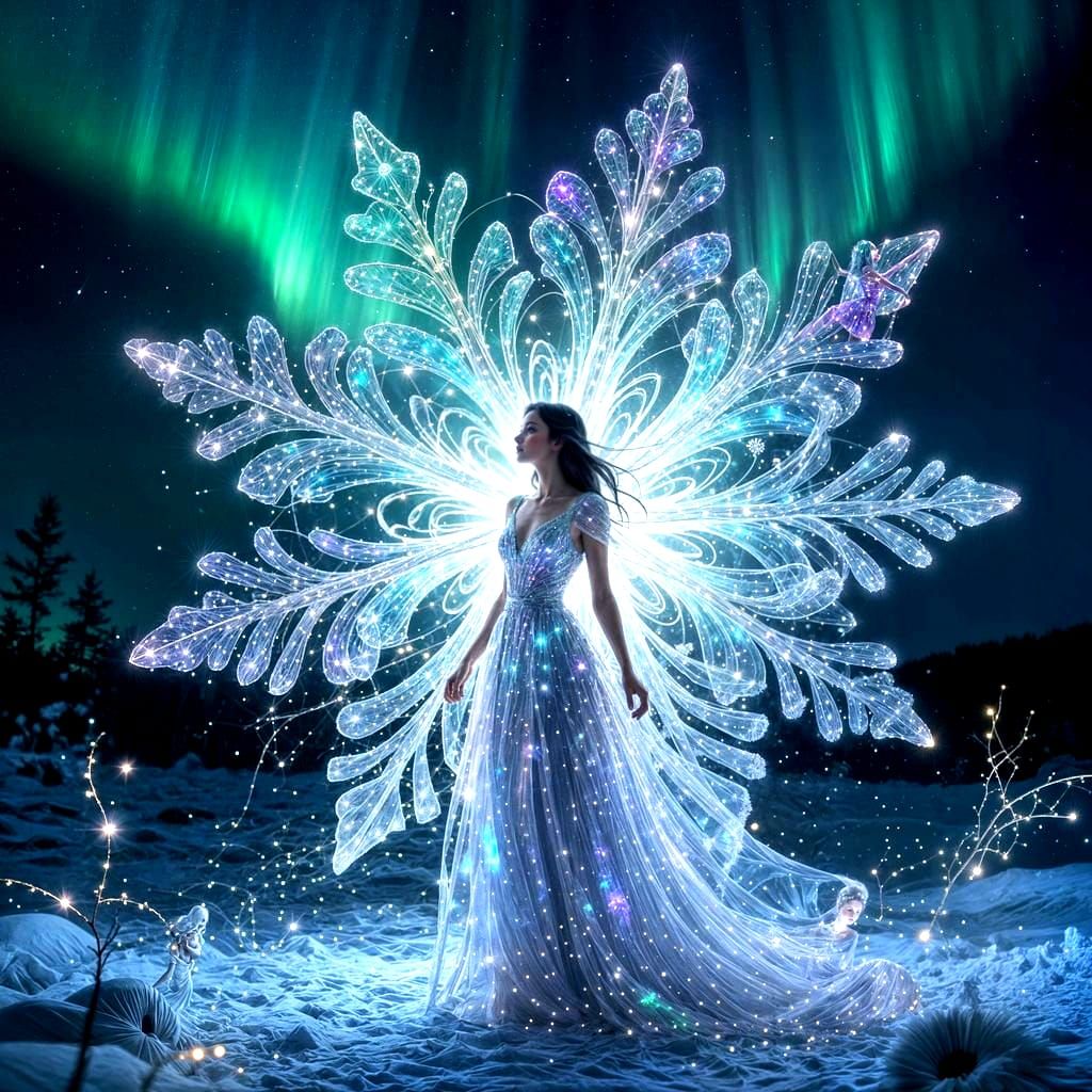 Magical Aurora Light Snowflake Flower Blooms