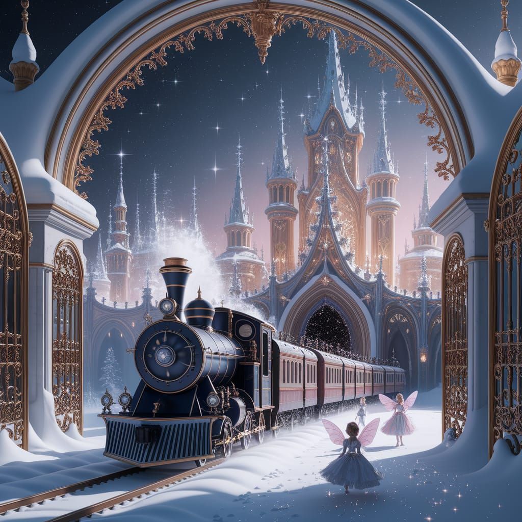 Majestic Train Enters Magical Palace Archway