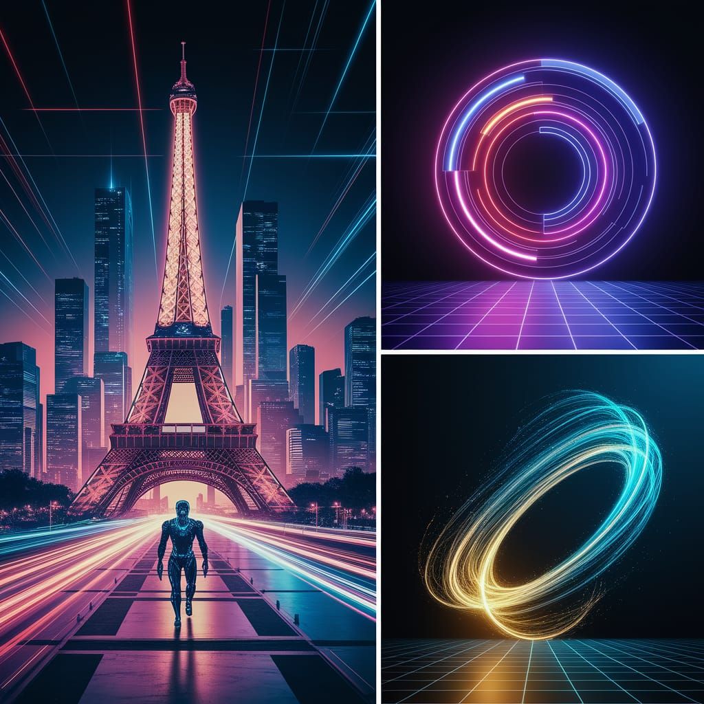 Cyberpunk Paris: Glowing Eiffel Tower with Neon City