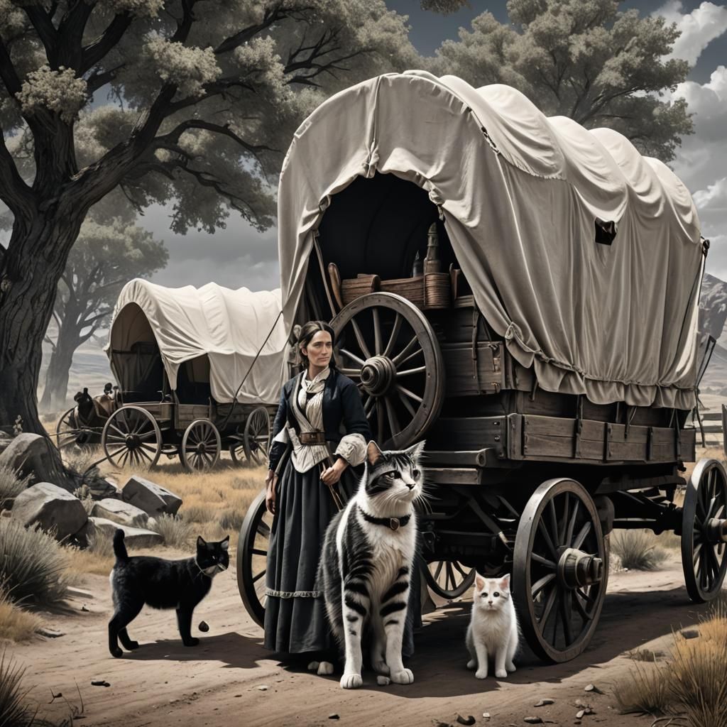 Pioneer Woman on the Oregon Trail with Cat