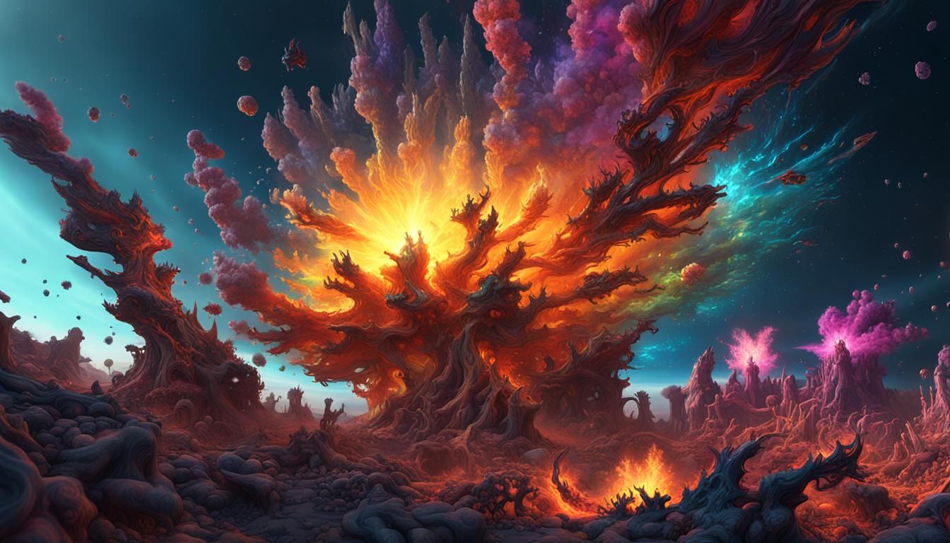 Colorful Aurora Borealis Explosion: Detailed Matte Painting