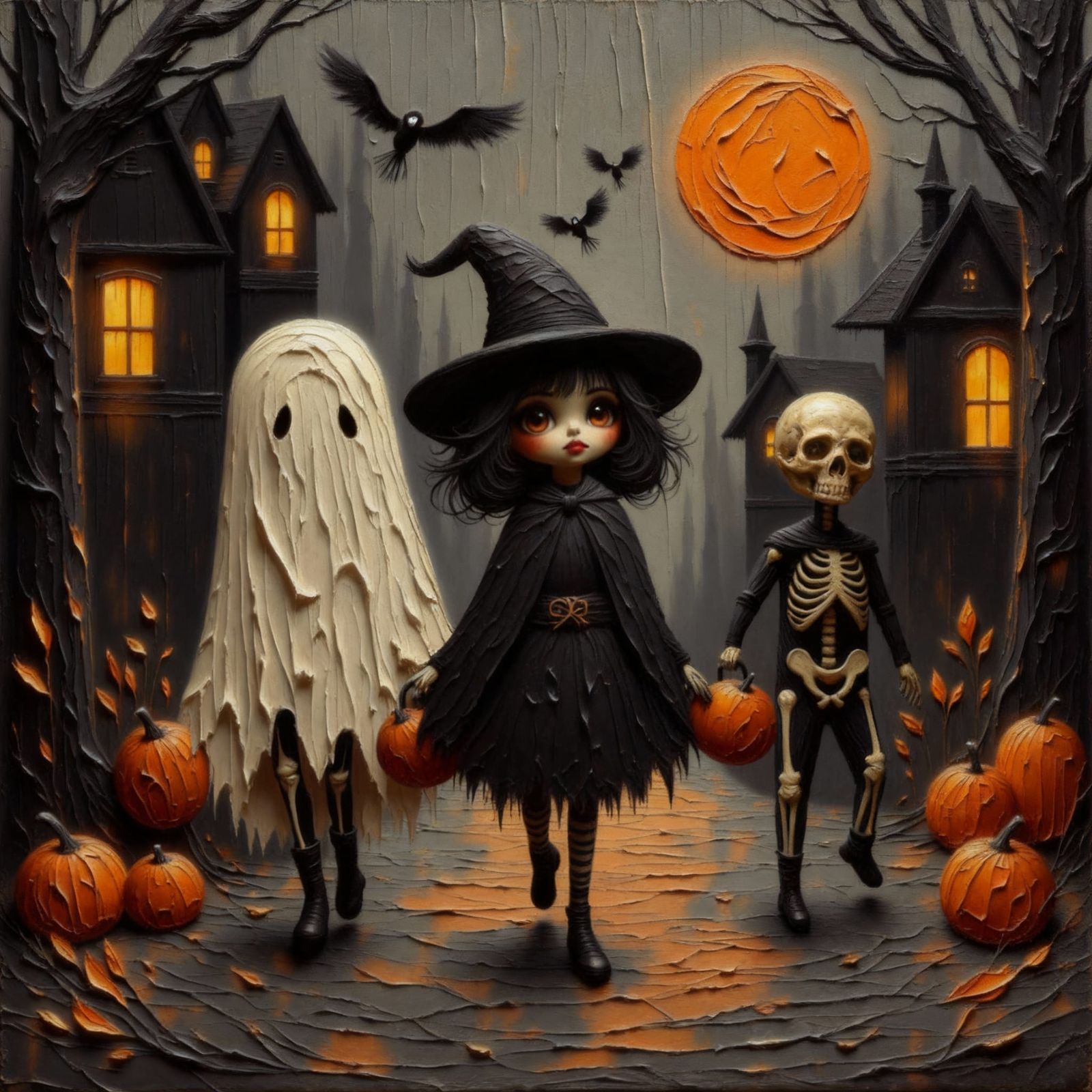 Children Trick or Treating in Halloween Costumes