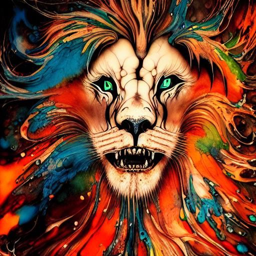 Ghost Lion in Liquid Ink Splatter Style