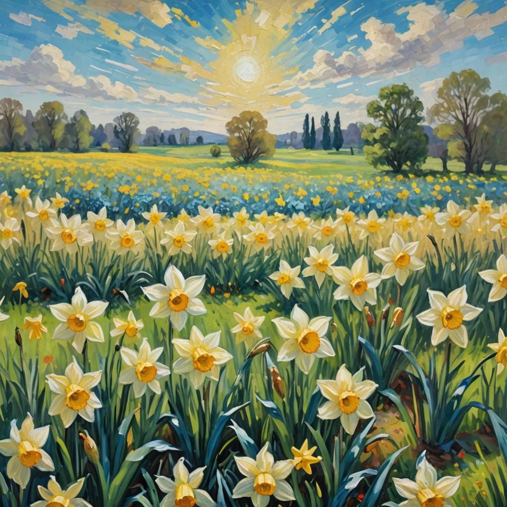 Daffodil Field in Impressionist Style