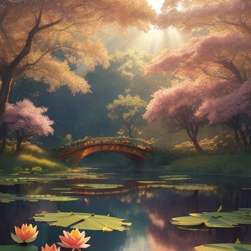 Vibrant Anime Illustration of Girl Leaping on Lake