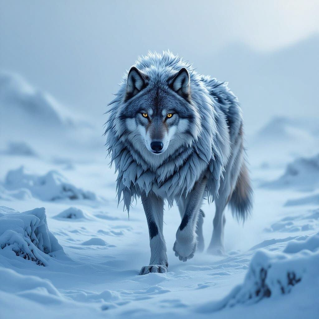 Majestic Wolf in Frozen Tundra Landscape