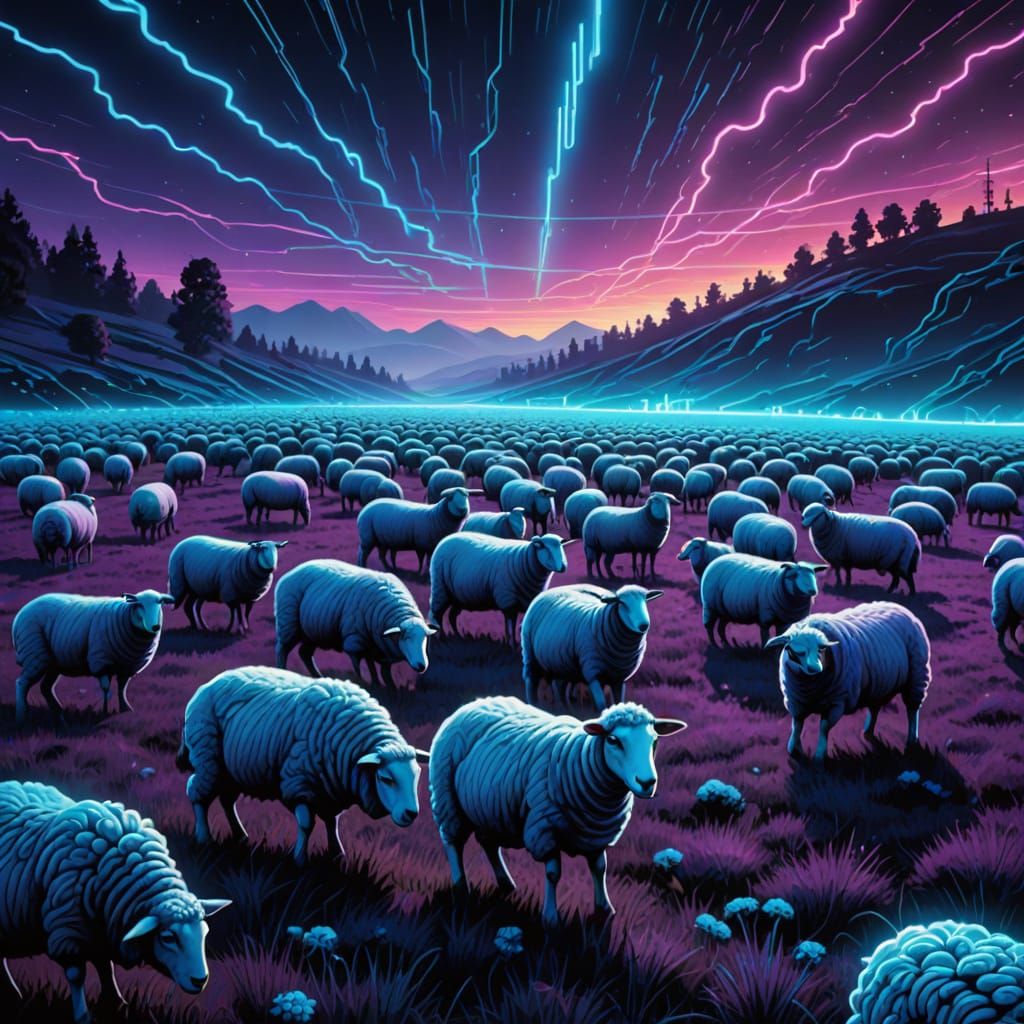 Electric Sheep in a Futuristic Meadow