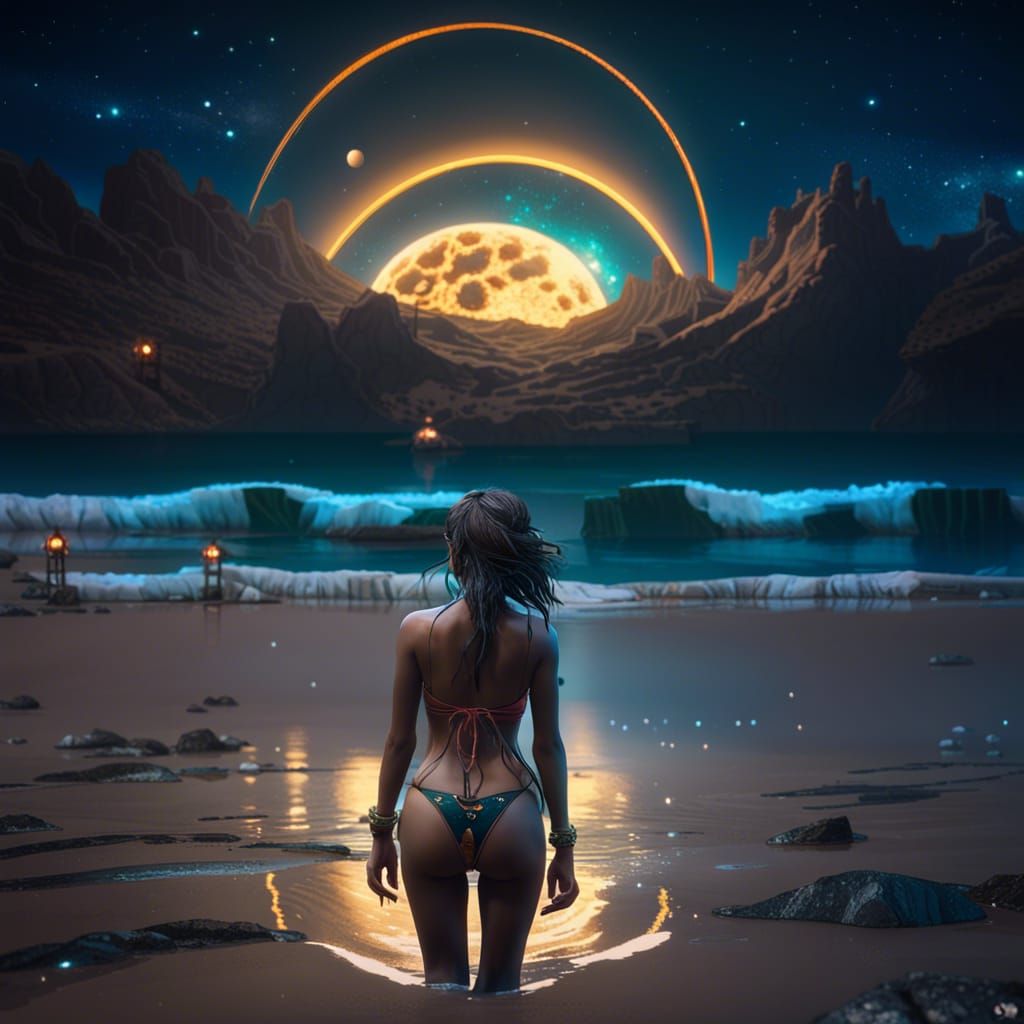 Three Moons Light Ocean: Fantasy Concept Art