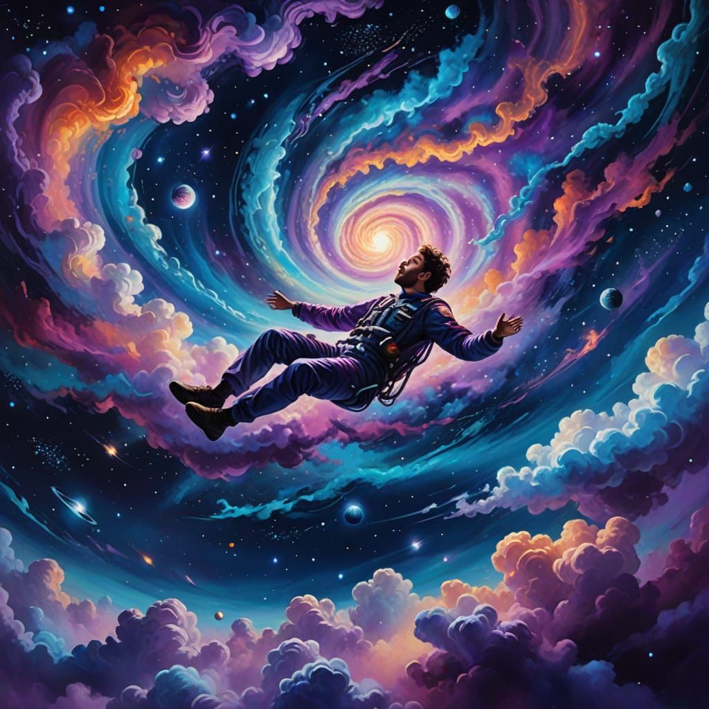 Cosmic Surrealism: Person Floating in Space