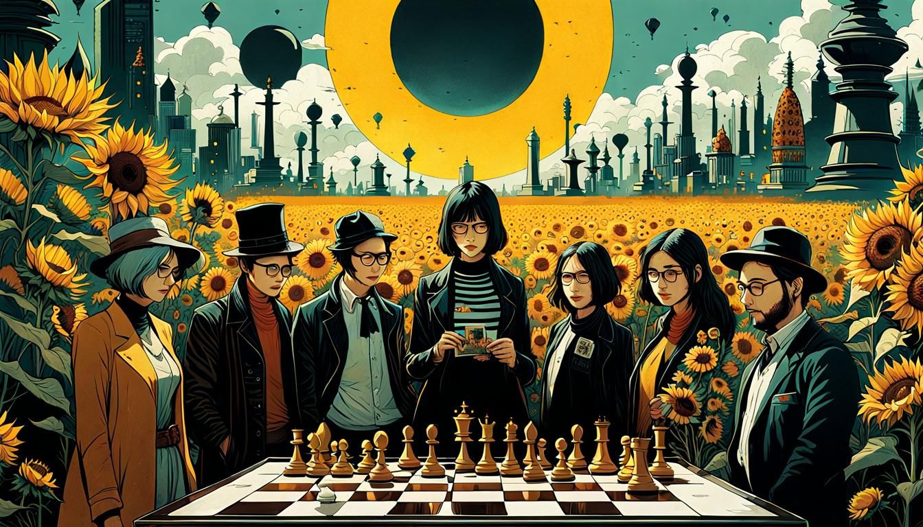 Ecological Biopunk Sunflower City with Chess