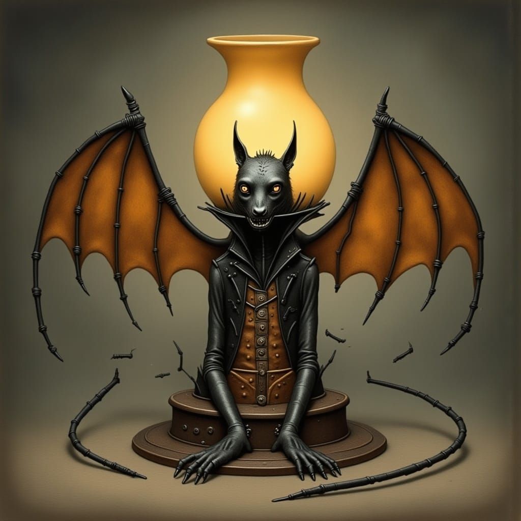 Haunted Bat-Winged Lamp in Nightmare Style