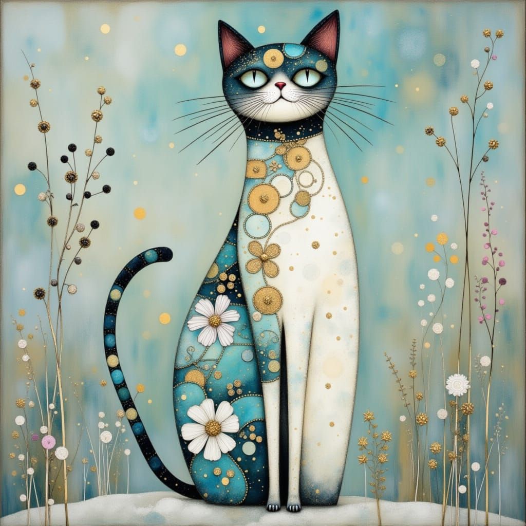Elegant Cat Portrait in Whimsical Art Style