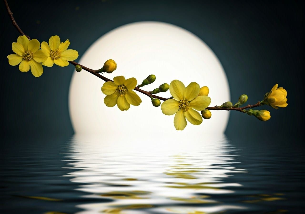 Ethereal Blooming Branch Against Glowing Orb