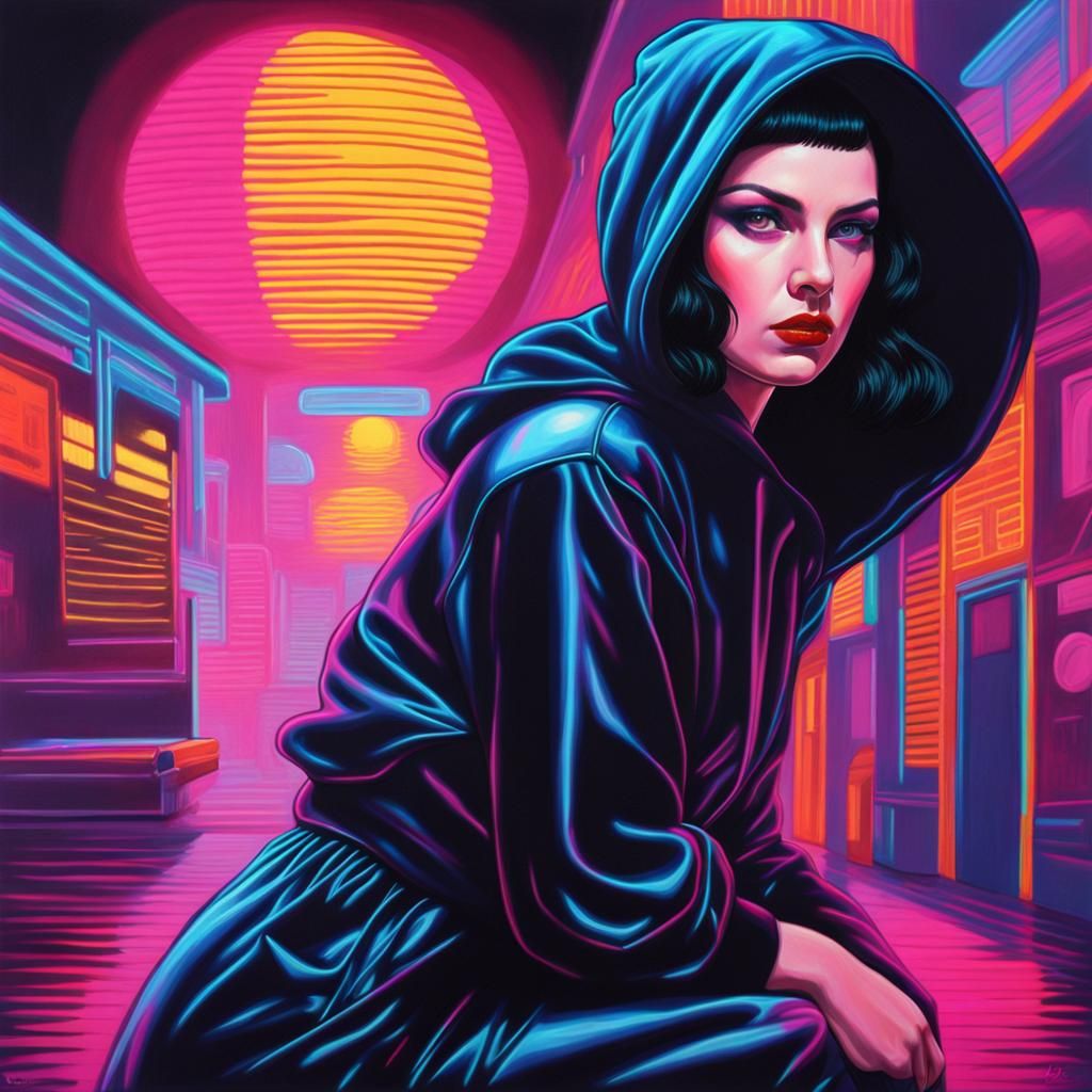 Goth Woman in Synthwave Retrowave Style