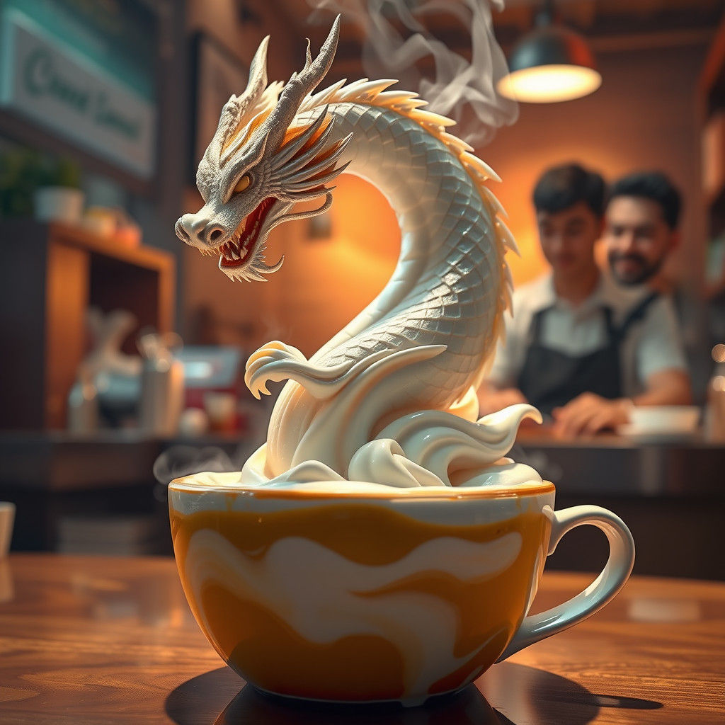 Majestic Milk Foam Dragon Rises From Coffee
