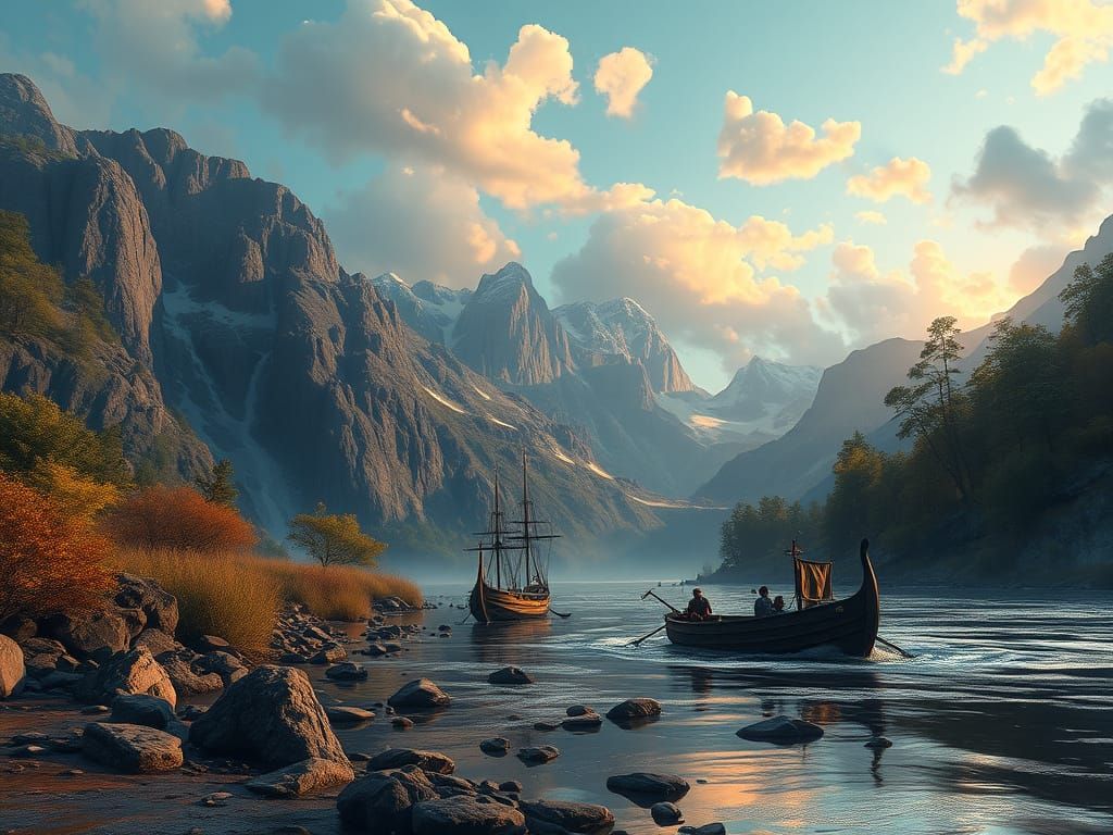 Riverbank Figure in Detailed Matte Painting Style