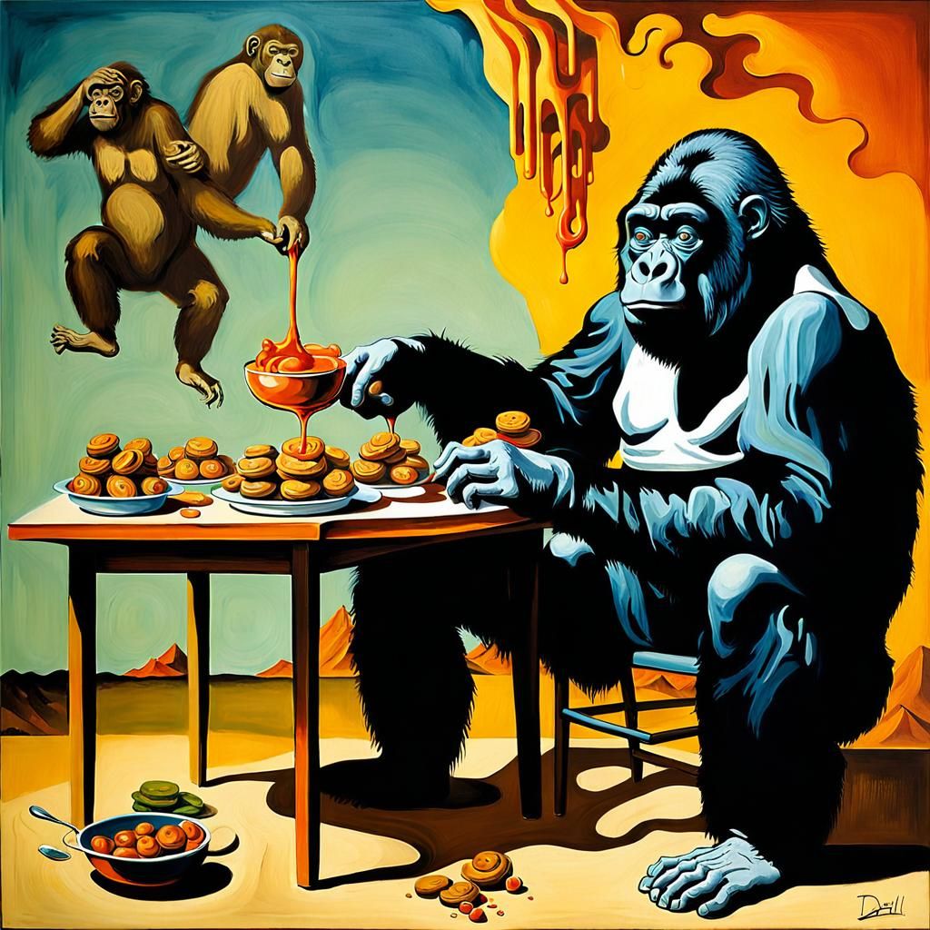 Apes Cook and Clean in Surreal Kitchen