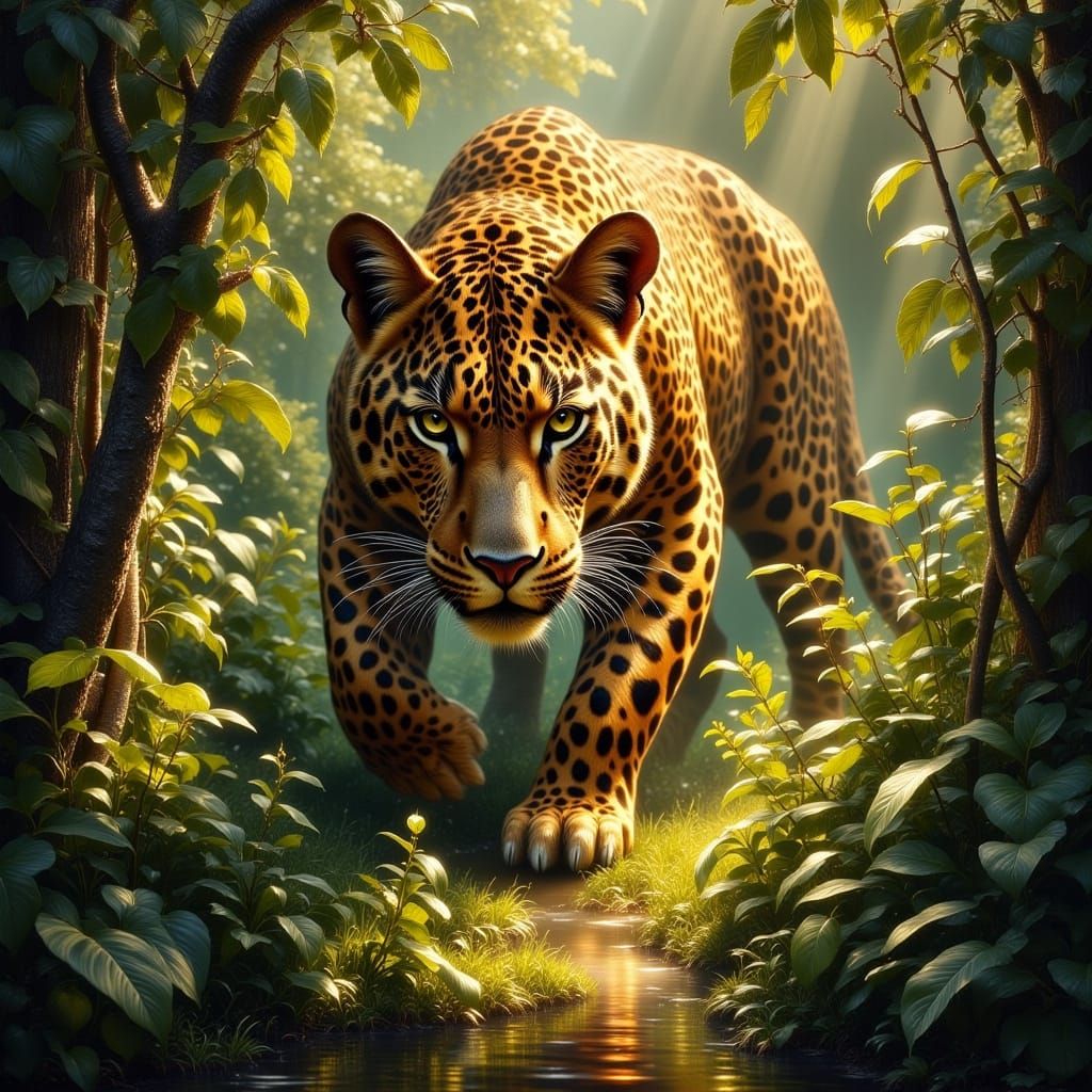 Hyperrealistic Jaguar in Jungle Undergrowth