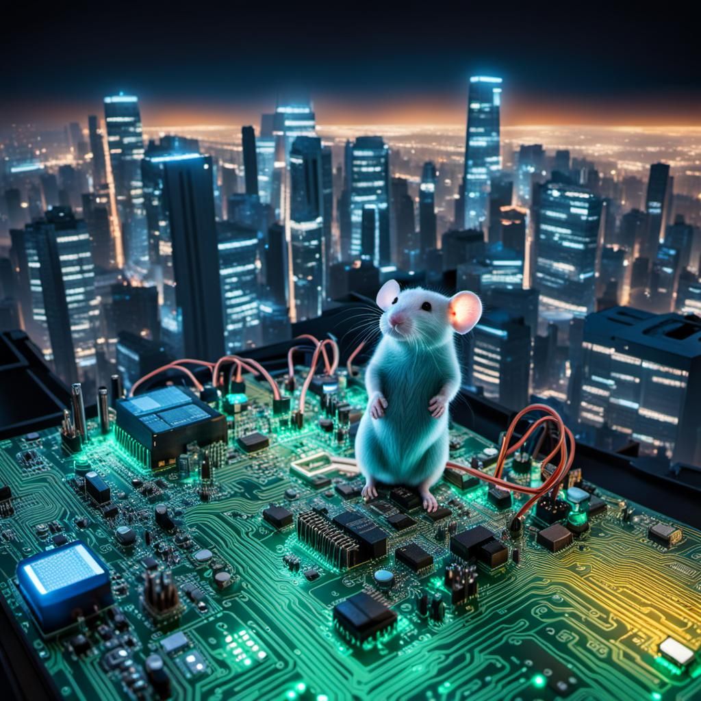 Mouse in Circuit Cityscape