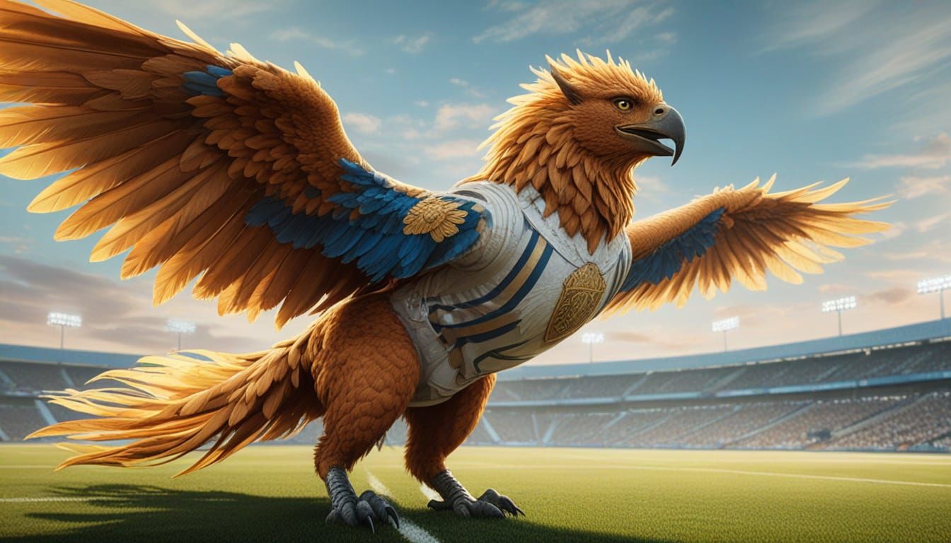 Griffin in Greek Football Jersey on Field