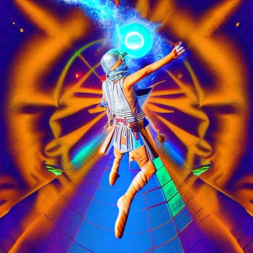 Warrior Versus Army: Holographic Astral Cosmic Illustration