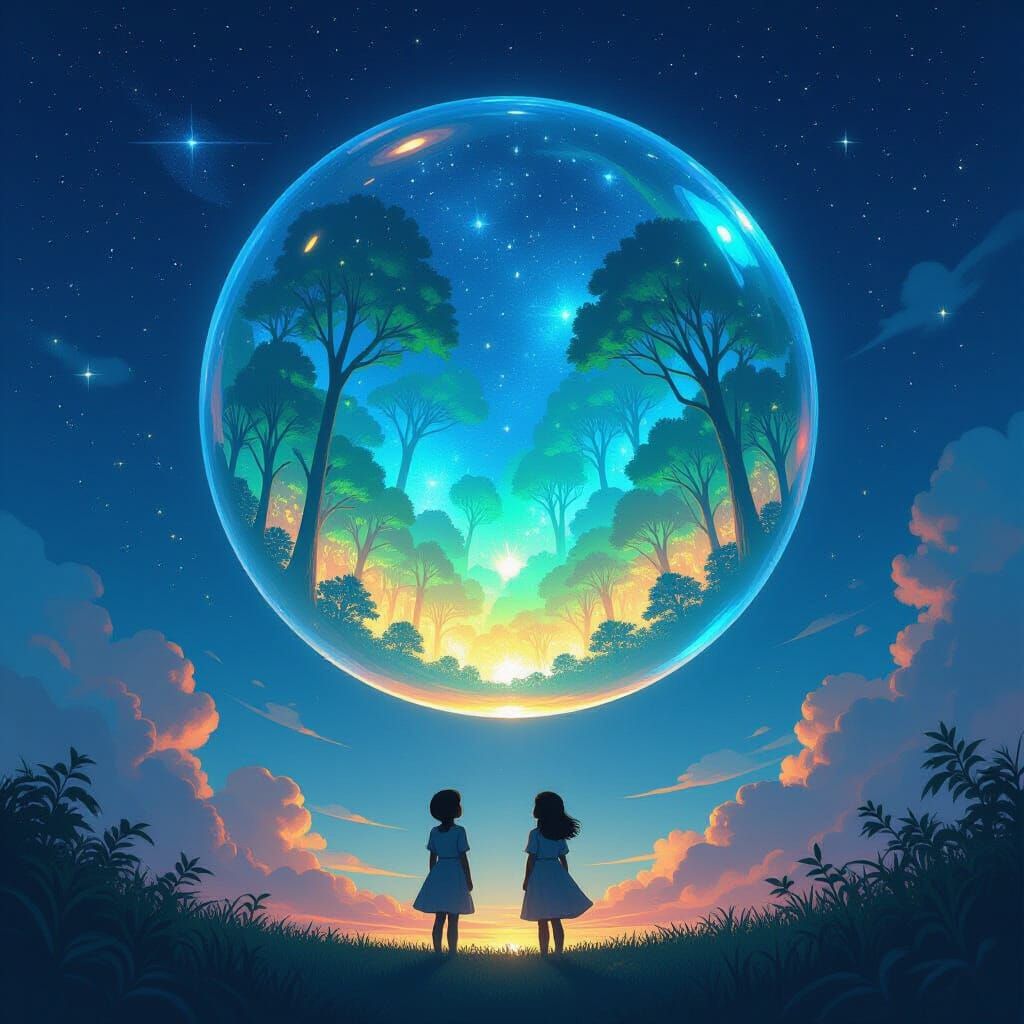 Luminous Forest Bubble in Starry Sky