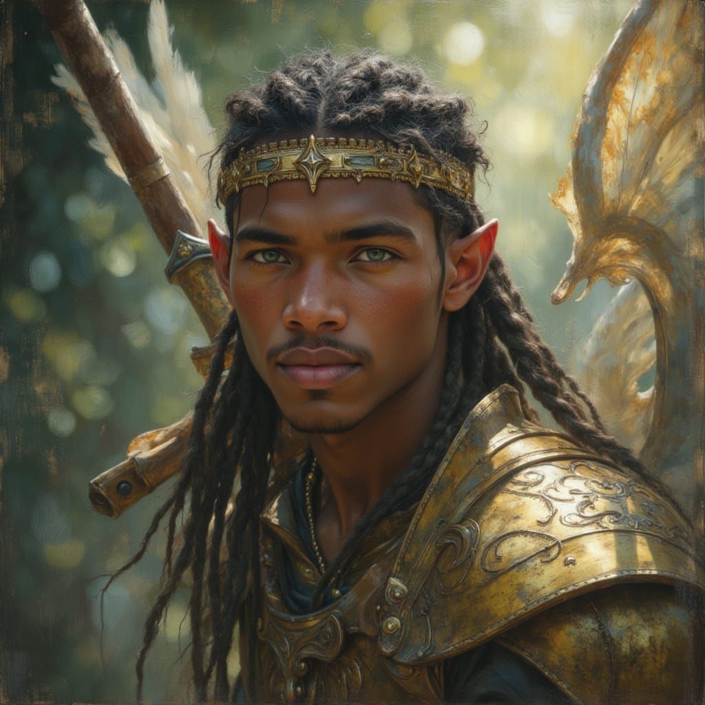 Michael B Jordan as a Warrior Fairy in Gold Armor