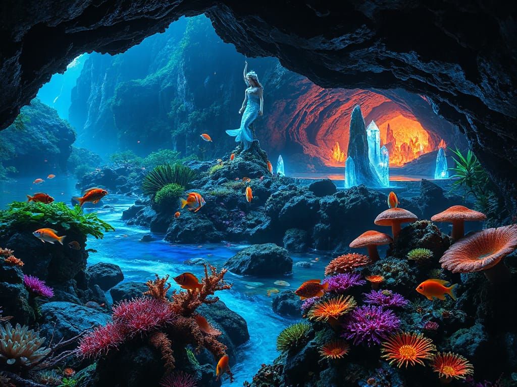 Hyper-Realistic Mermaid Goddesses in a Vibrant Coral Reef Ec...