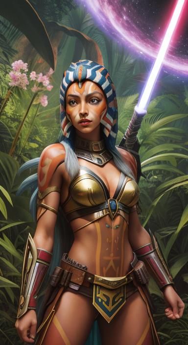 Ahsoka as Amazonian Warrior in Cosmic Illustration
