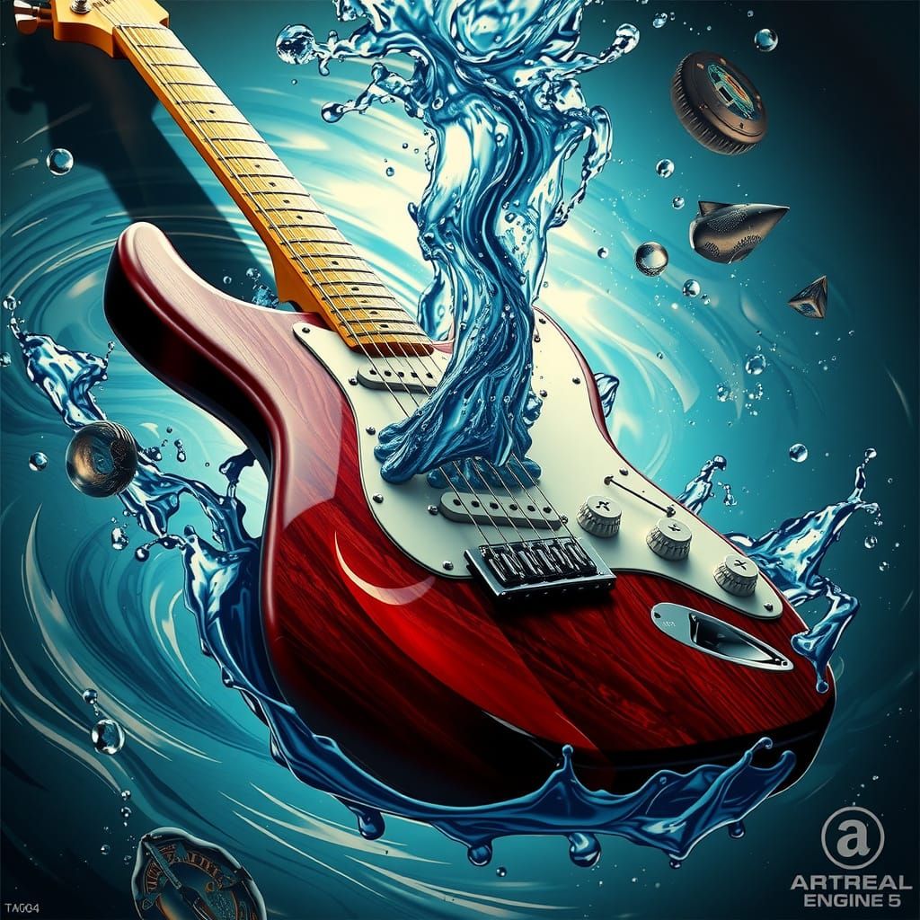 Neo-Impressionist Fender Stratocaster in a Splash of Water