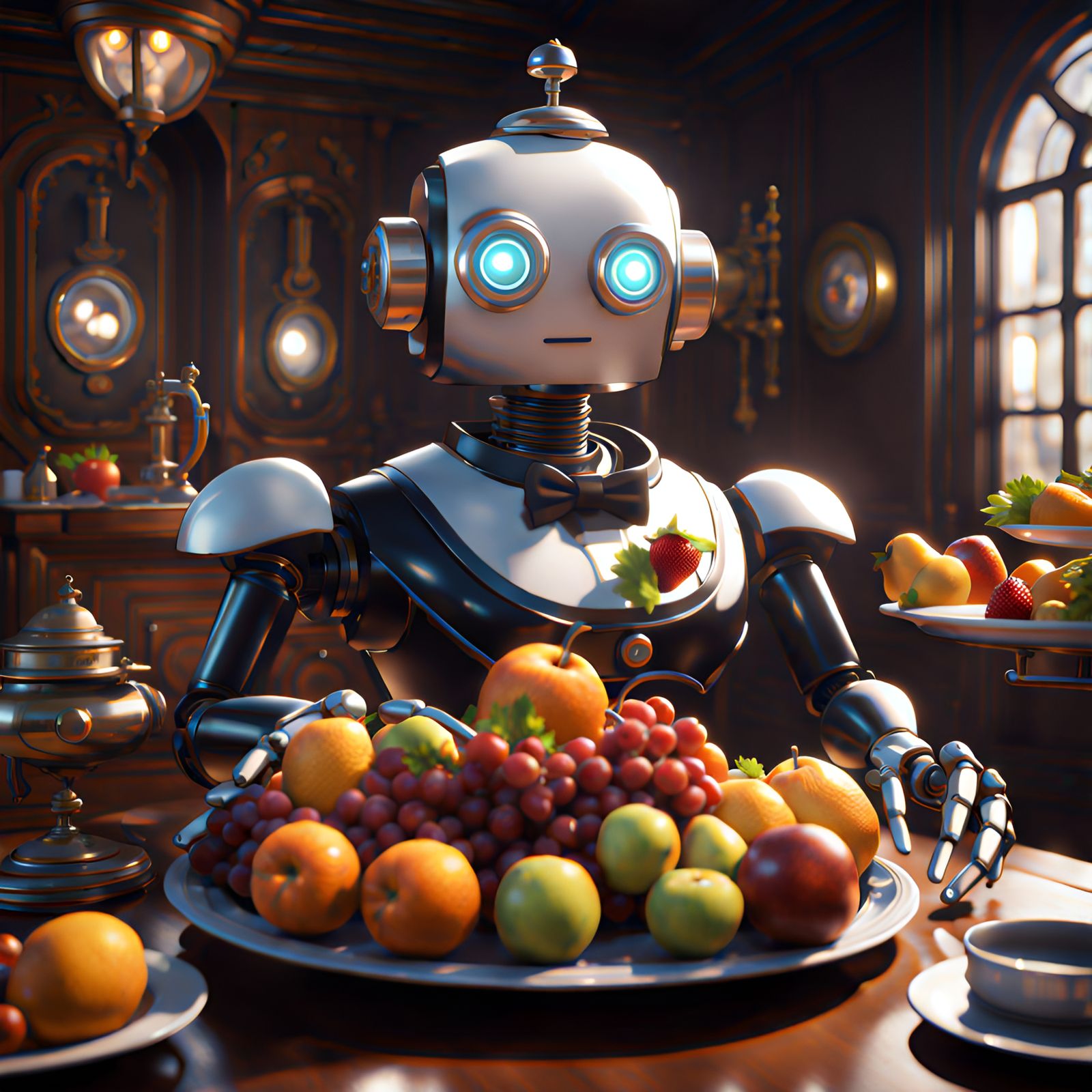 Robot Butler Serving Fruit, Studio Ghibli Style
