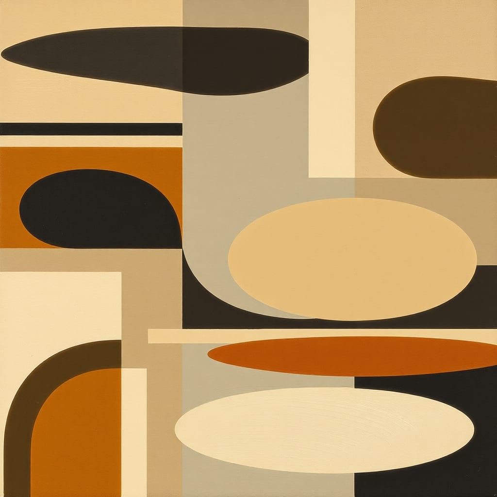 Geometric Forms in Earth Tones: Modernist Oil Painting