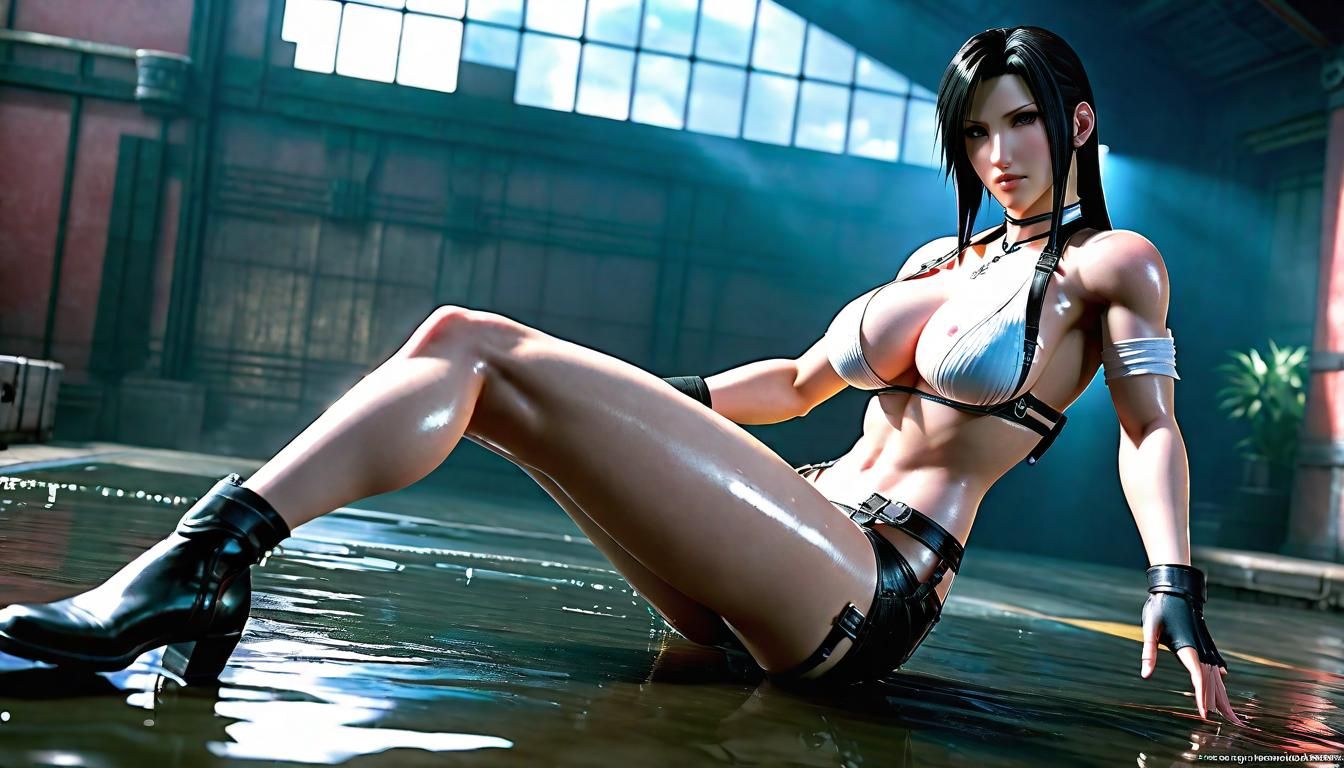 Hyperrealistic Tifa Lockhart in Transparent Bikini