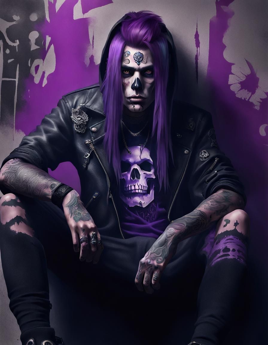 Punk Rocker with Skull Face Paint in Alley