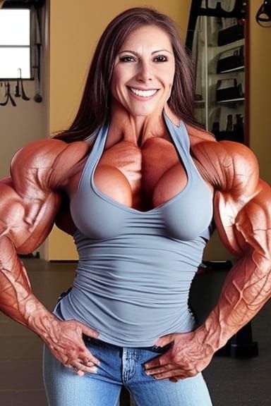 Extremely Muscular Female Bodybuilder Mom with Ripped Physiq...