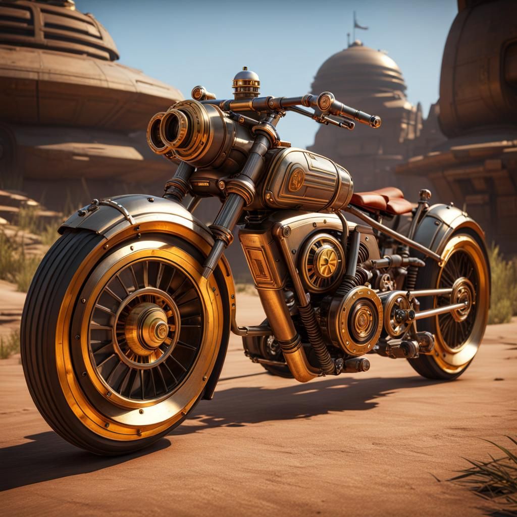Steampunk Star Wars Hover Bike in 3D Cinematic Style