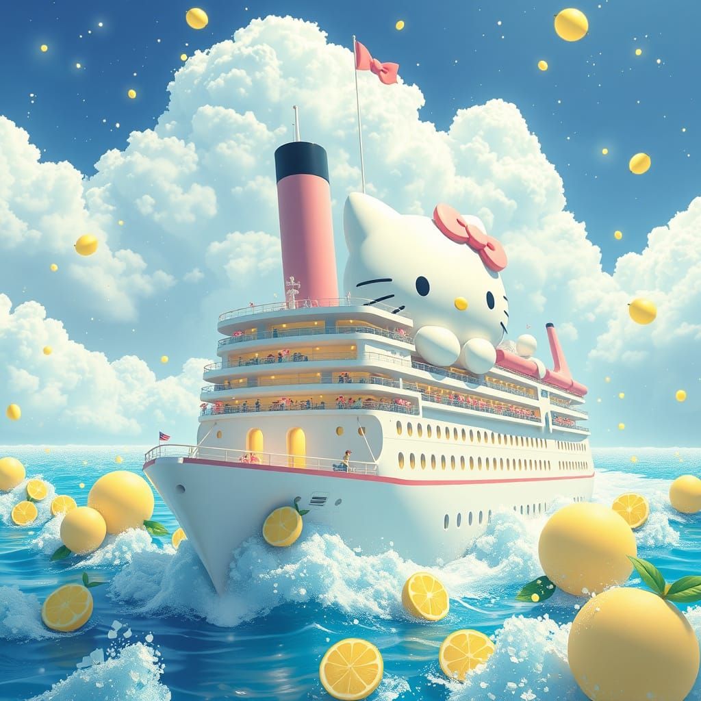 Sanrio Cruise Ship on Lemonade Sea, Ghibli Style