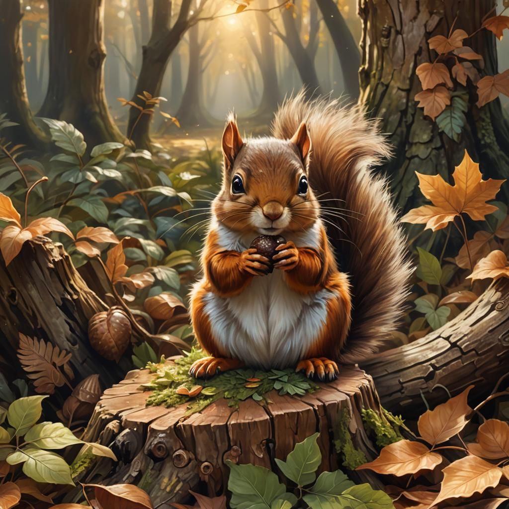 Cute Squirrel in Mystic Forest, Dutch Master Style