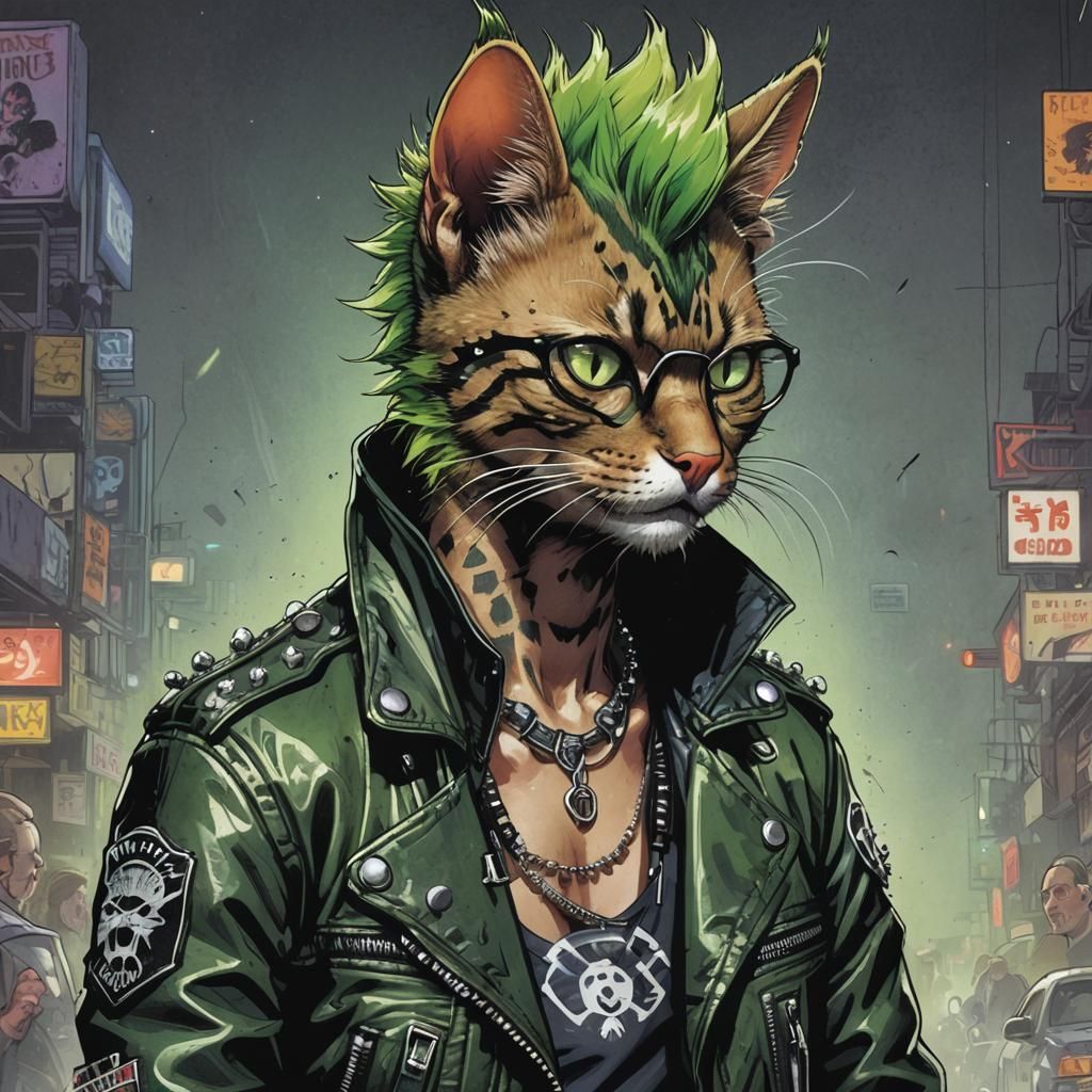 Rebel Rouser: The Neon Mohawked Cat