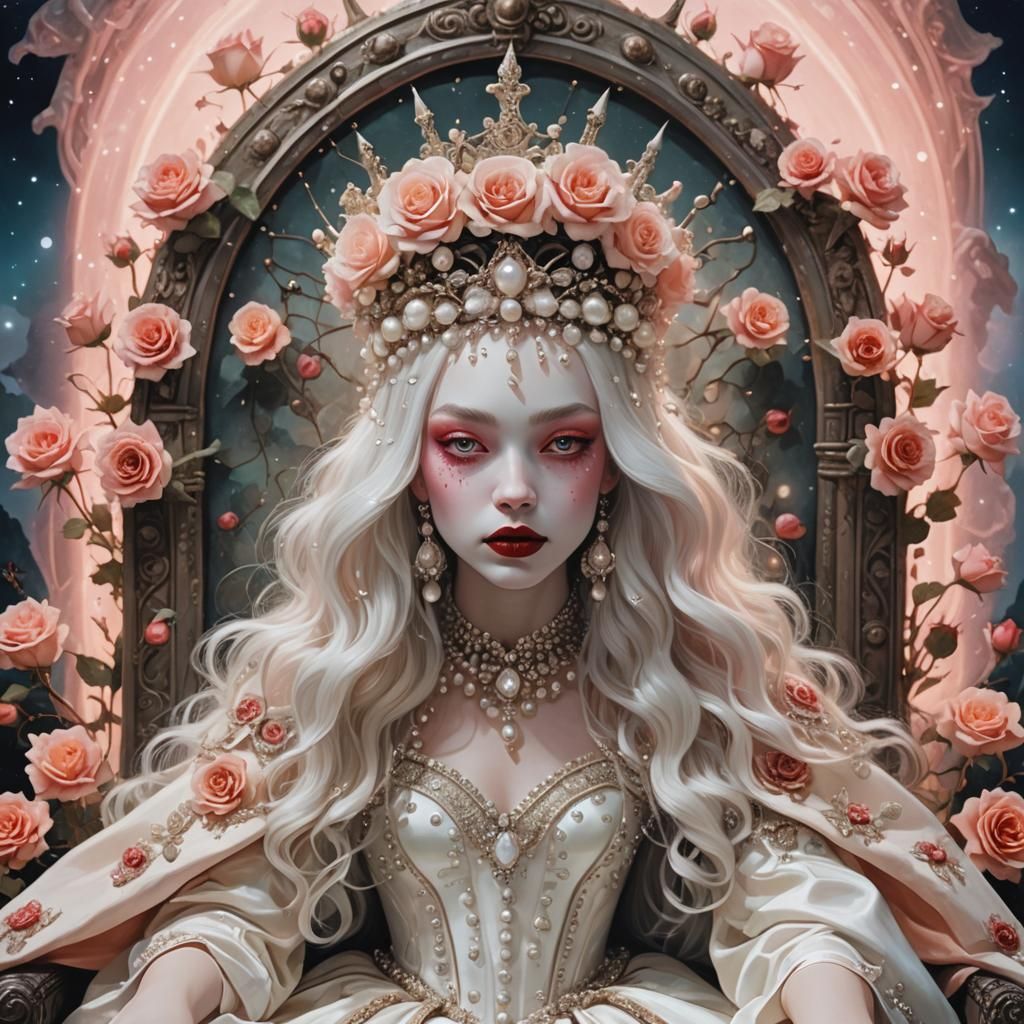 Pale Queen on Throne in Surrealist Style