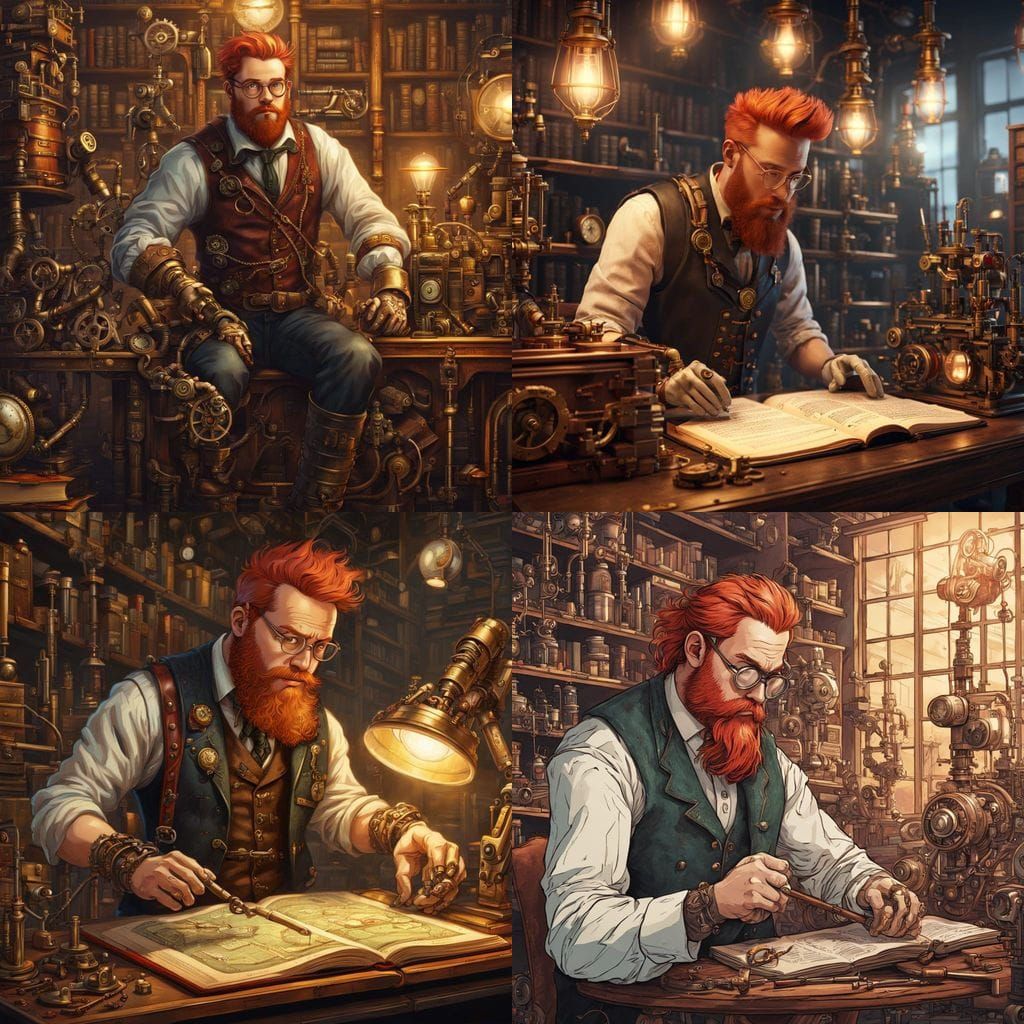 Steampunk Inventor in his Fantasy Laboratory