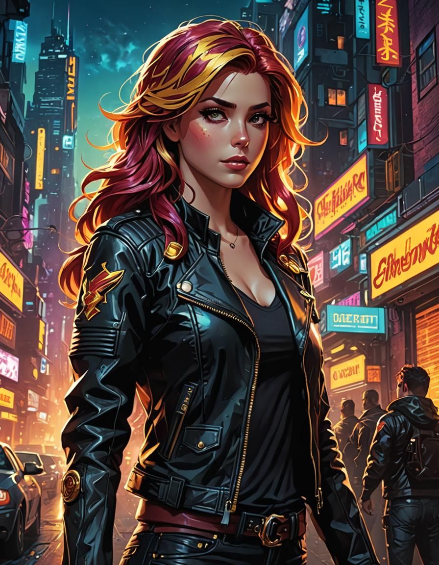 Sunset Shimmer in Cyberpunk Comic Book Art