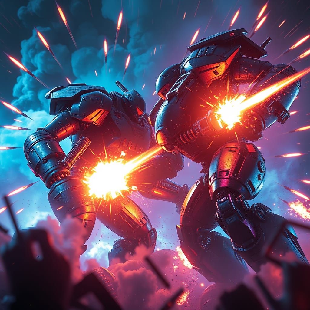Epic Robot Battle in a Futuristic Landscape
