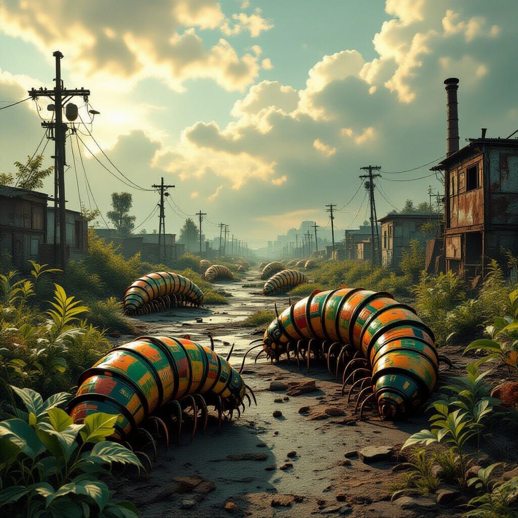 Post-Apocalyptic Caterpillars in Hyperrealistic Style