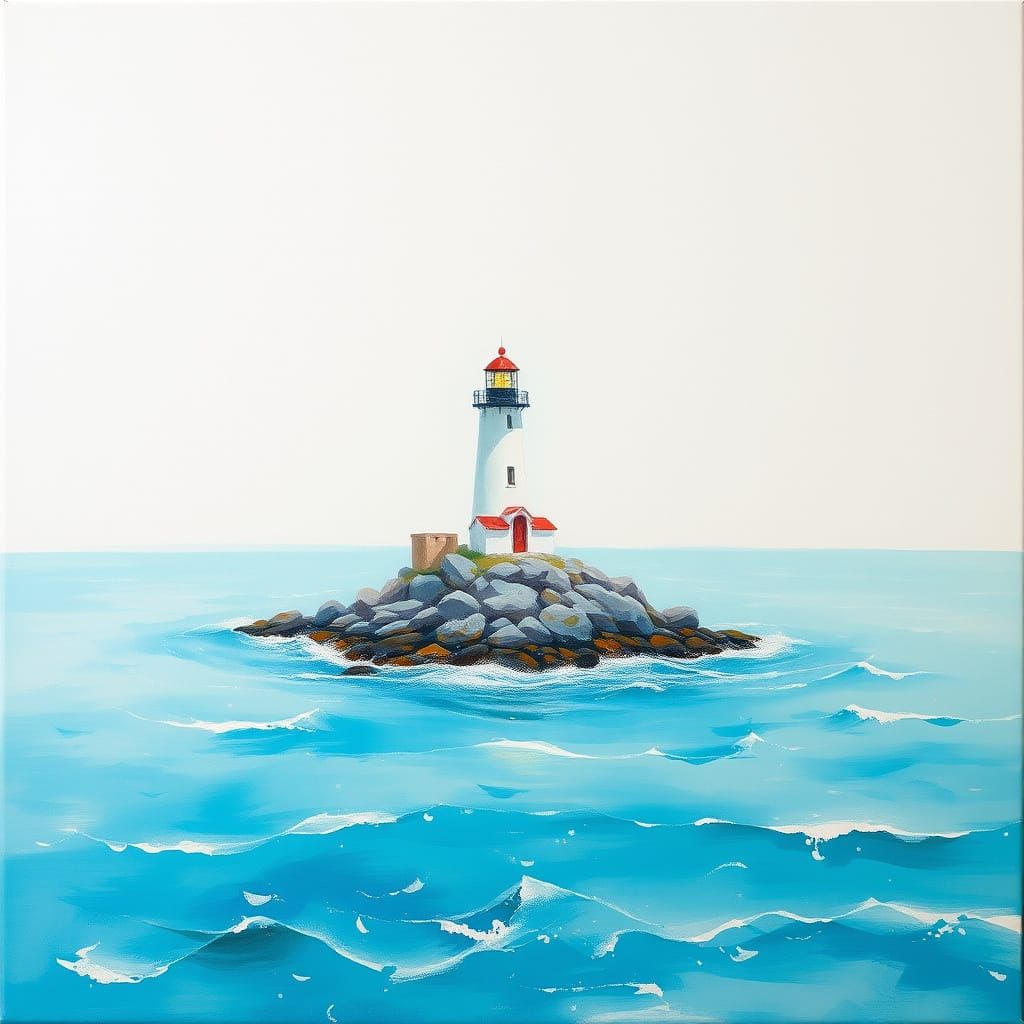 Idyllic Lighthouse on Rocky Outcrop in Impressionist Style