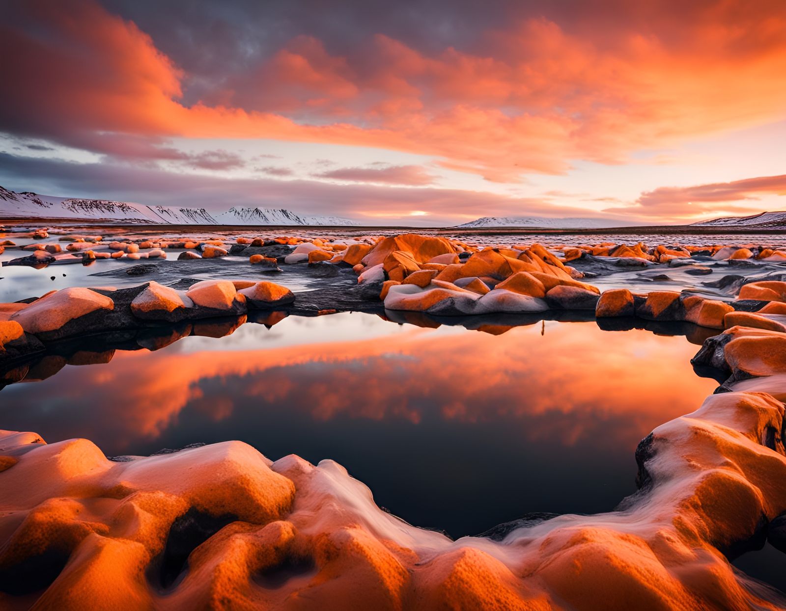 Icelandic Thermal Spring at Sunset: Hyperrealistic Landscape