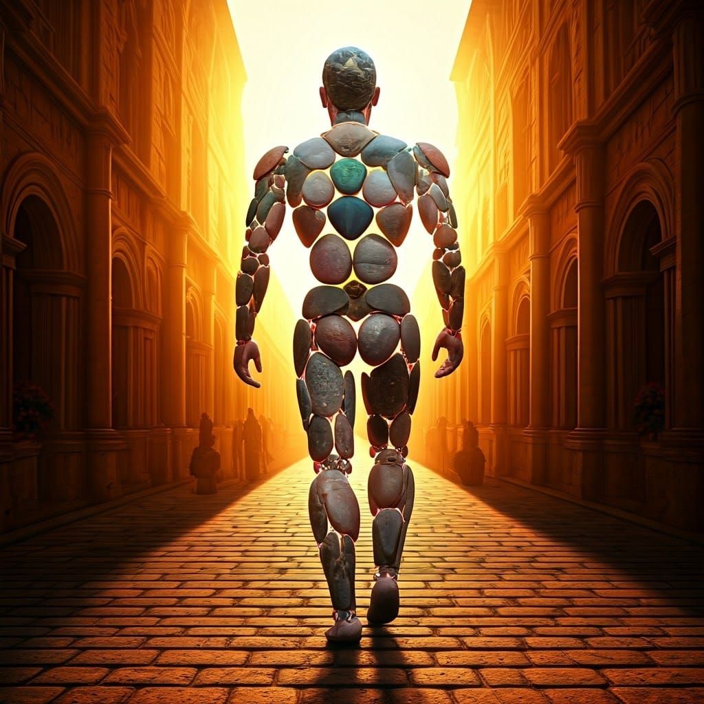 Surreal Gemstone Entity Embodies Mystical Cityscape