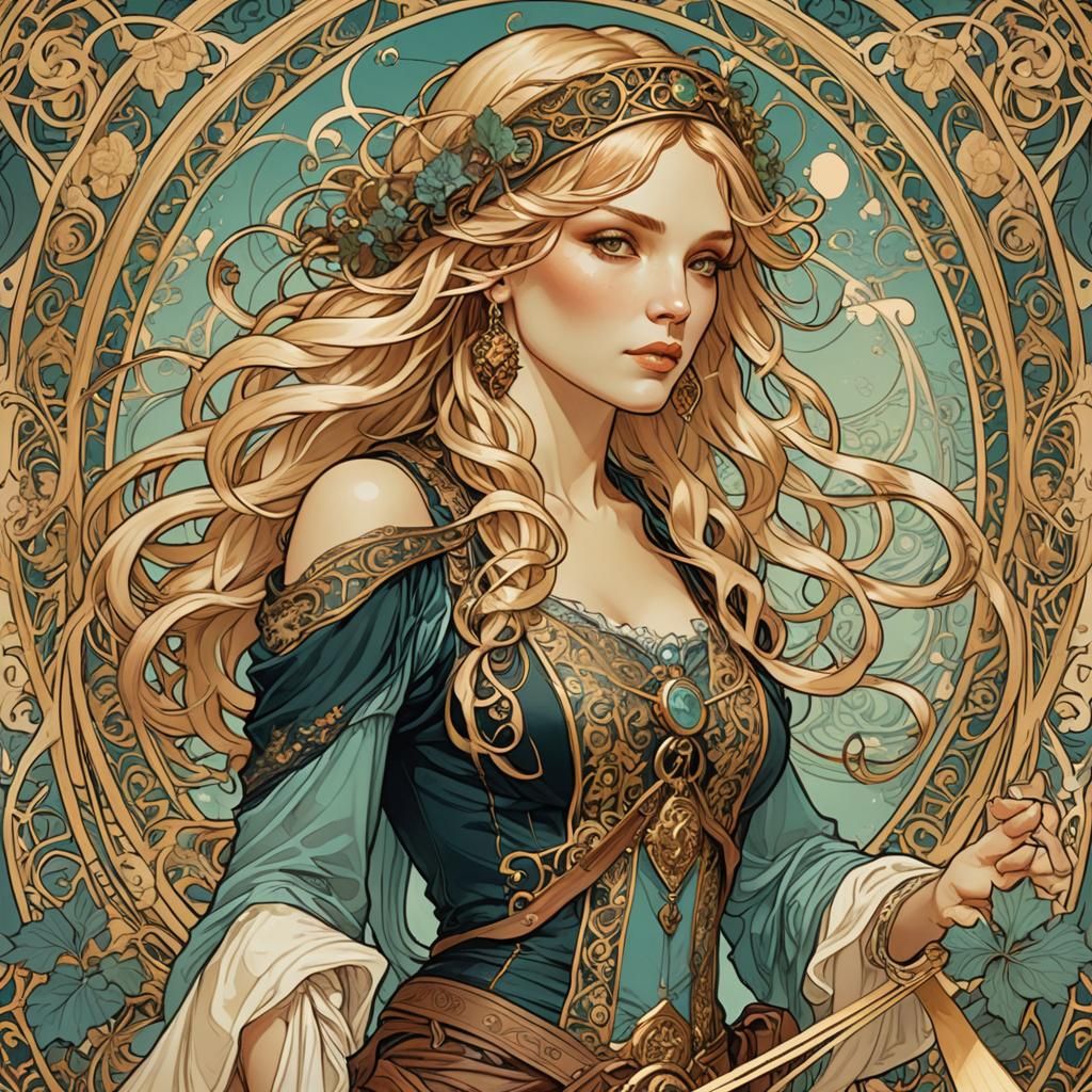 Art Nouveau Illustration of a Golden Haired Pirate