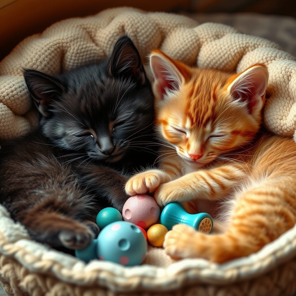 Cute Kittens Sleep in a Whimsical Pet Bed Scene